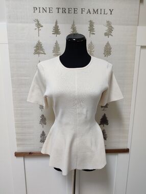Endless Rose Cream Ribbed Peplum Short Sleeve Knit Top Size Small